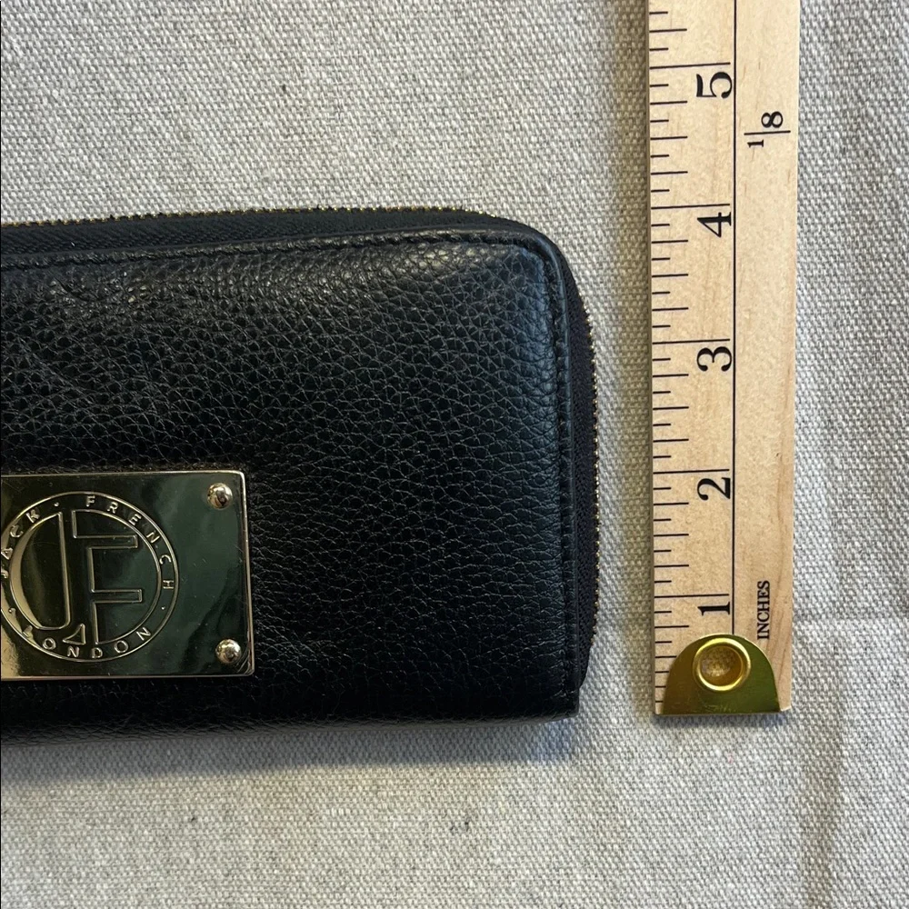 Jack French London Black Leather Zip Around Wallet Gold Plate Tassel - Picture 8 of 12
